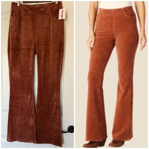 NWT Wrangler Burnt Orange Color Pull On Corduroy Flare Pants Sz XL - Picture 2 of 16